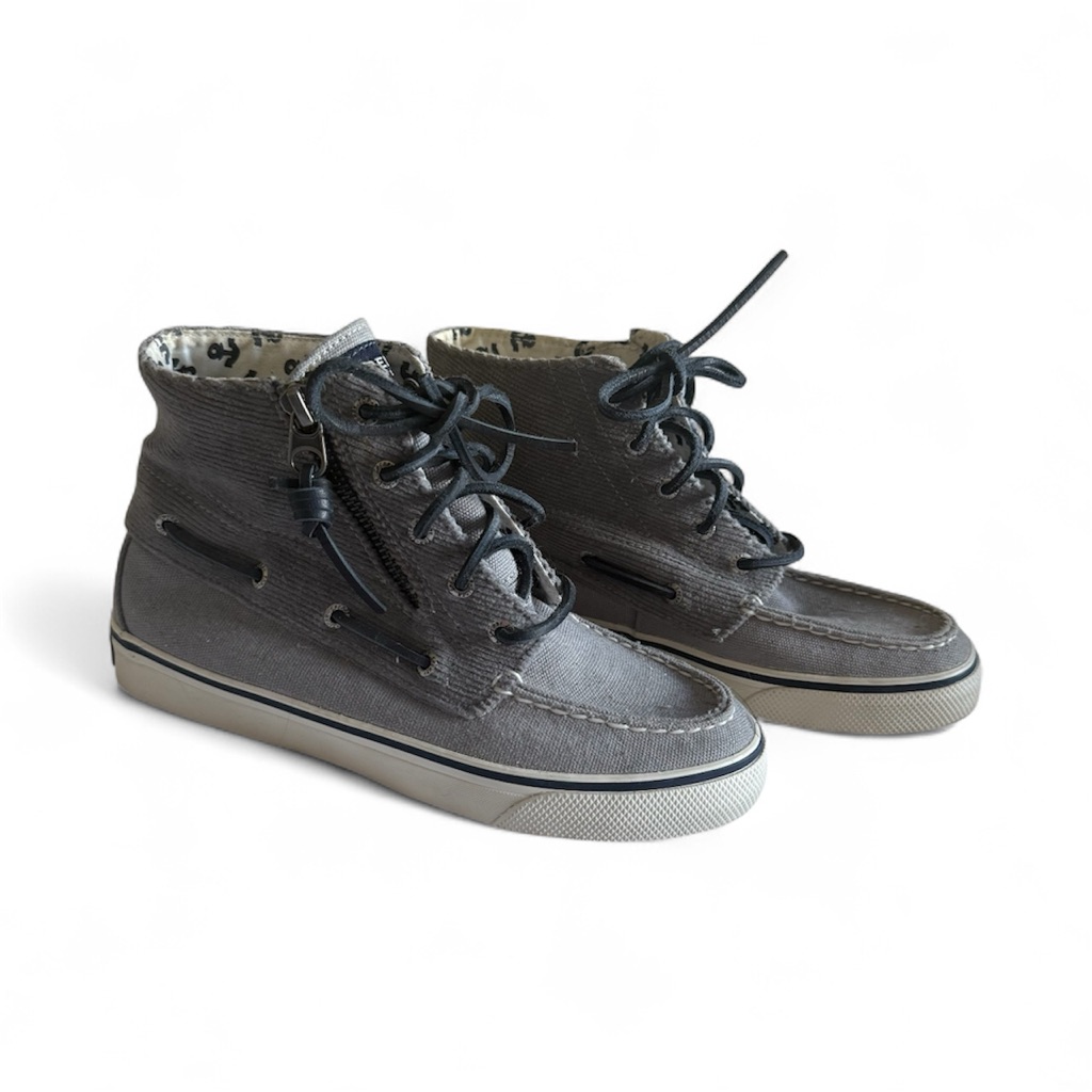 Sperry Topsider Grey Corduroy High Top Zip Sneakers Sz 5.5 Lace Up
